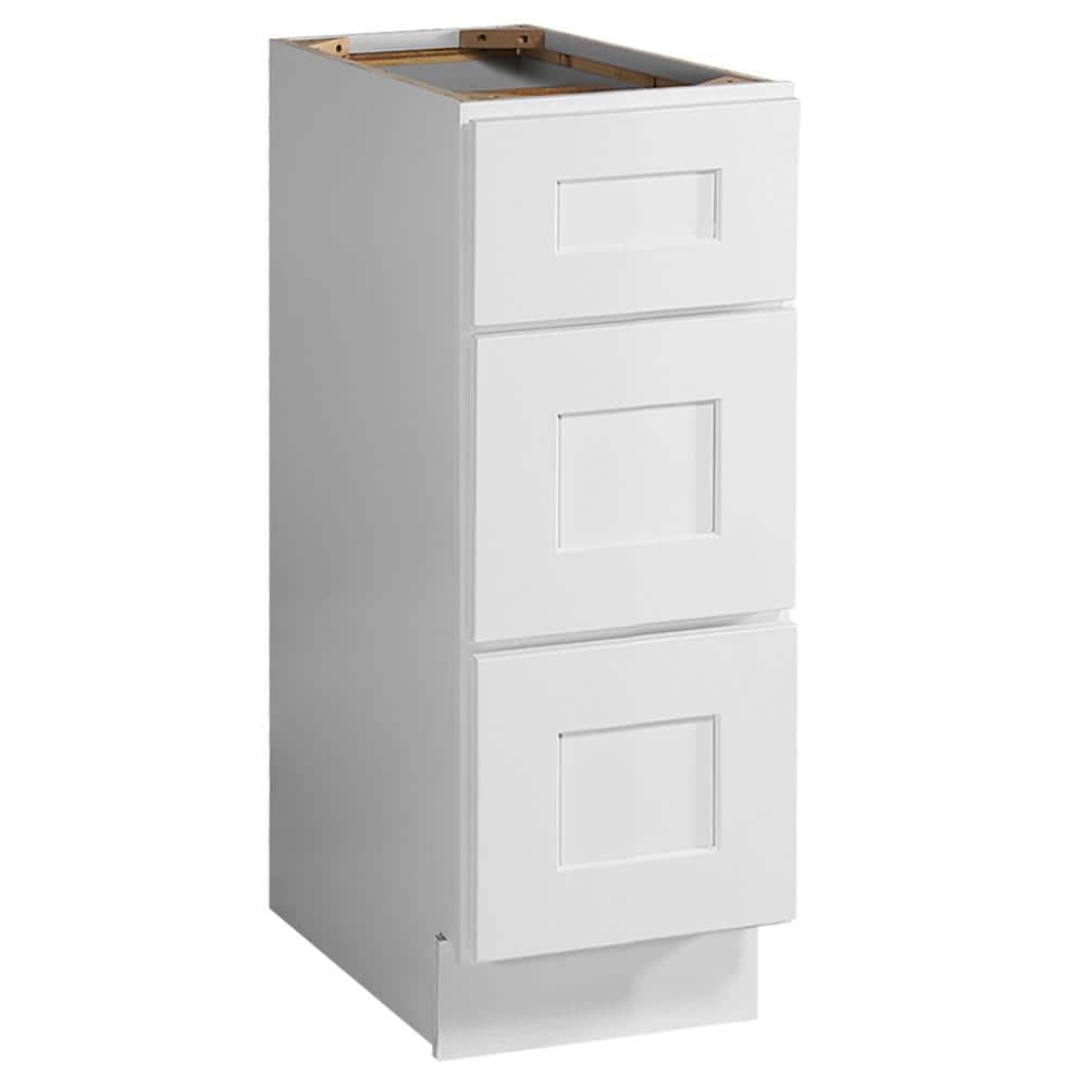Design House Brookings Solid Wood Assembled Shaker 12 in. x 34.5 in. x 24 in. 3 Drawer Base Kitchen Cabinet 3DB12 in White