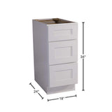 Design House Brookings Solid Wood Assembled Shaker 18 in. x 34.5 in. x 24 in. 3 Drawer Base Kitchen Cabinet 3DB18 in White