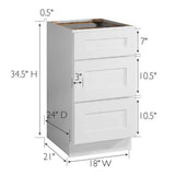 Design House Brookings Solid Wood Assembled Shaker 18 in. x 34.5 in. x 24 in. 3 Drawer Base Kitchen Cabinet 3DB18 in White