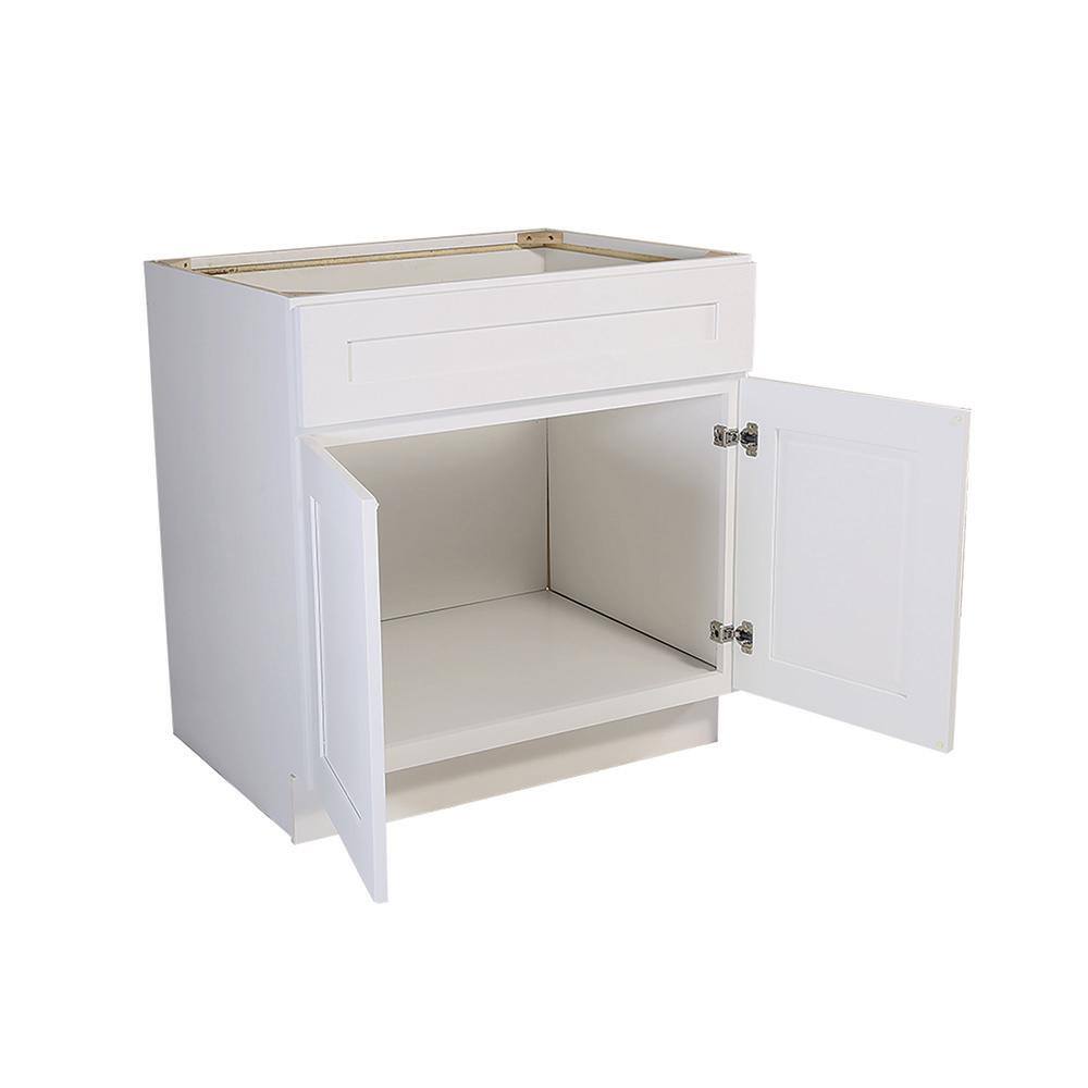 Design House Brookings Solid Wood Assembled Shaker 30 in. x 34.5 in. x 24 in. 2 Door Sink Base Kitchen Cabinet SB30 in White