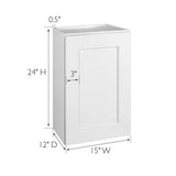 Design House Brookings Solid Wood Assembled Shaker 15 in. x 24 in. x 12 in. 1 Door Wall Kitchen Cabinet W1524 in White