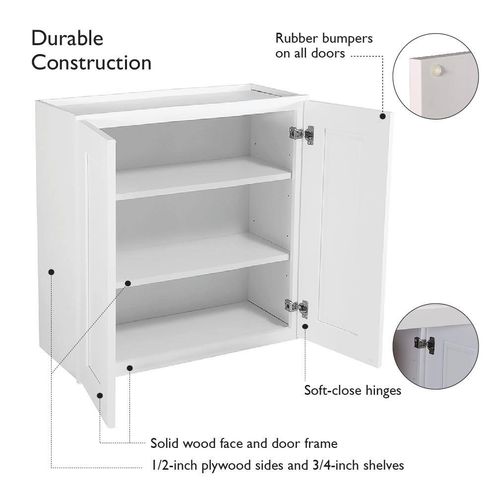Design House Brookings Solid Wood Assembled Shaker 33 in. x 24 in. x 12 in. 2 Door Wall Kitchen Cabinet W3324 in White