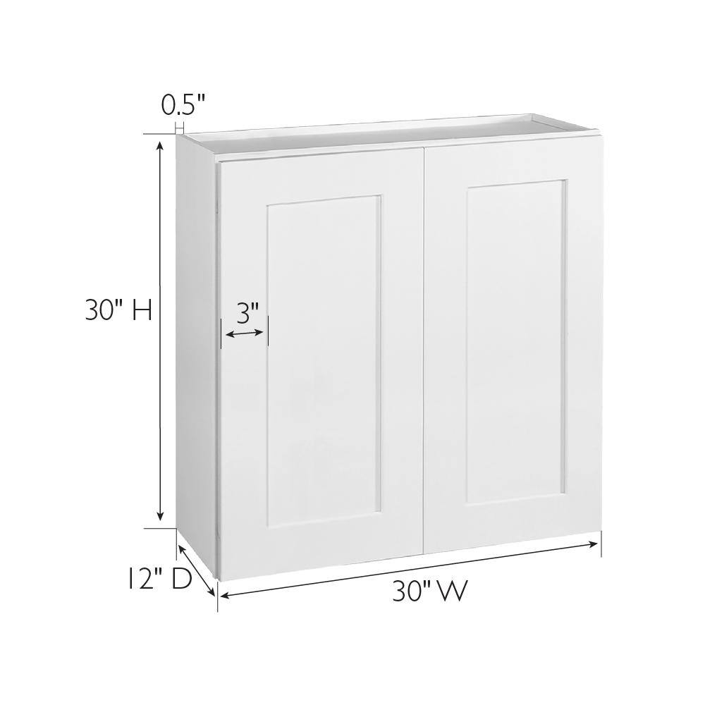 Design House Brookings Solid Wood Assembled Shaker 30 in. x 30 in. x 12 in. 2 Door Wall Kitchen Cabinet W3030 in White