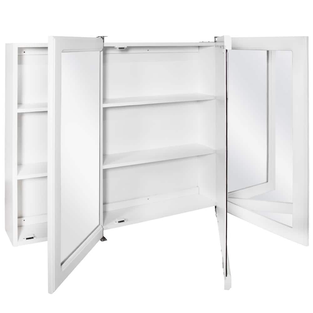 Design House Concord 48 in. W x 30 in. H Surface Mount Tri-View White Gloss Medicine Cabinet with Mirror