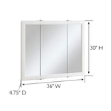 Design House Wyndham 36 in. W x 30 in. H x 4-3/4 in. D Framed Tri-View Surface-Mount Bathroom Medicine Cabinet in White Semi-Gloss