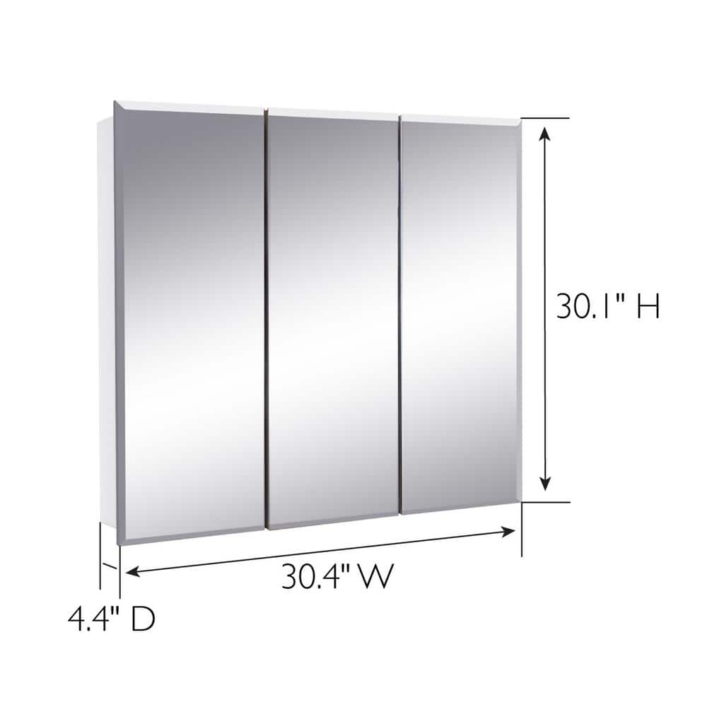 Design House Cyprus 30.4 in. W x 30.1 in. H Assembled Frameless Tri-View Recessed/Surface Mount Medicine Cabinet with Mirrors