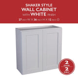 Design House Brookings Solid Wood Ready to Assemble Shaker 27 in. x 36 in. x 12 in. 2 Door Wall Kitchen Cabinet W2736 in White