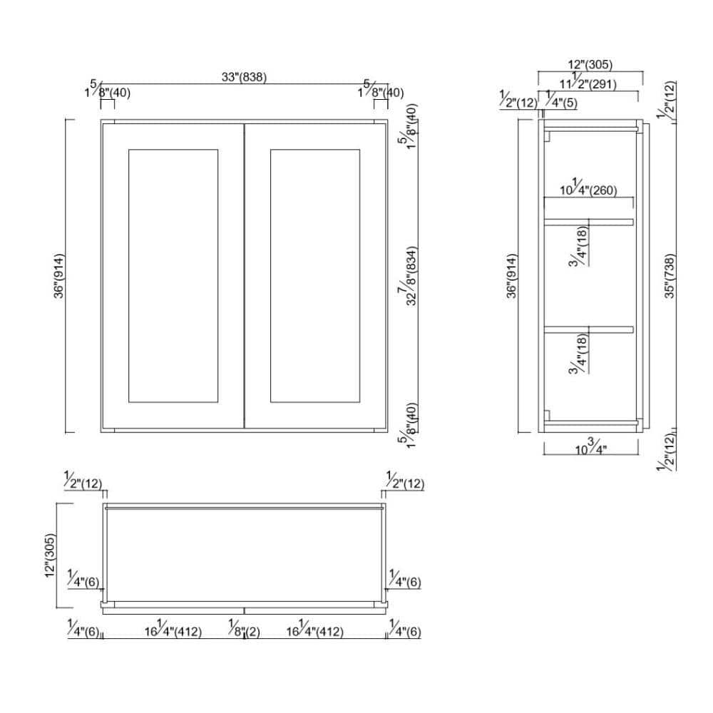Design House Brookings Solid Wood Ready to Assemble Shaker 33 in. x 36 in. x 12 in. 2 Door Wall Kitchen Cabinet W3336 in White