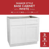 Design House Brookings Solid Wood Ready to Assemble Shaker 42x34.5x24 in. 2 Door 2 Drawer Base Kitchen Cabinet in White