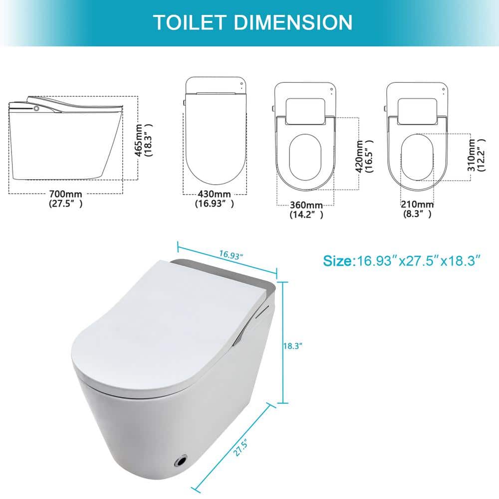 Dimakai Elongated Heated Seat Bidet Toilet with Foot Sensor Flush and LED Display