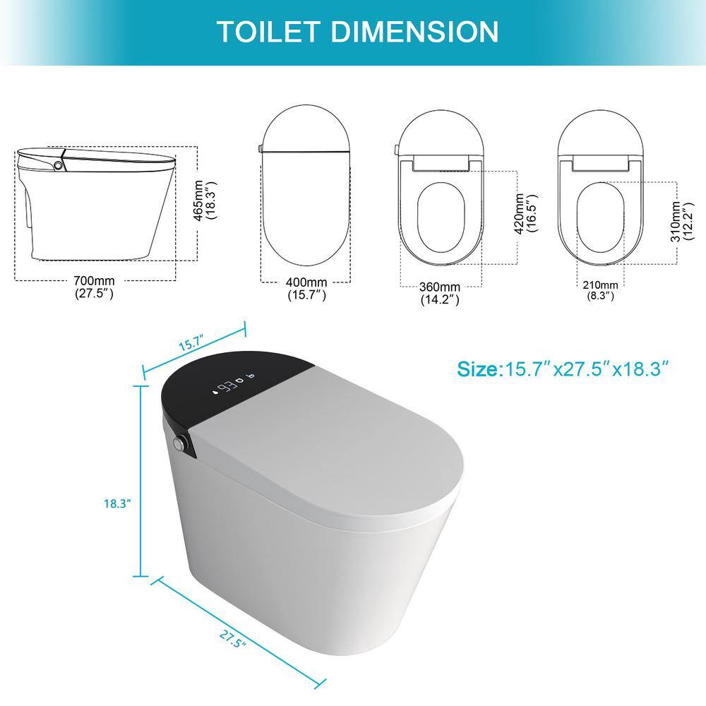 Dimakai Elongated Heated Seat Bidet Toilet with Foot Sensor Flush, 1.28 GPF, LED Display
