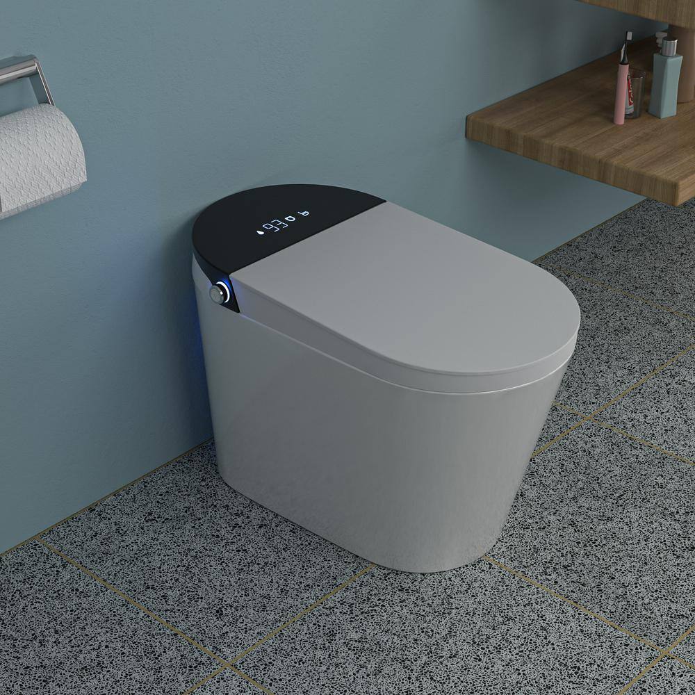 Dimakai Elongated Heated Seat Bidet Toilet with Foot Sensor Flush, 1.28 GPF, LED Display
