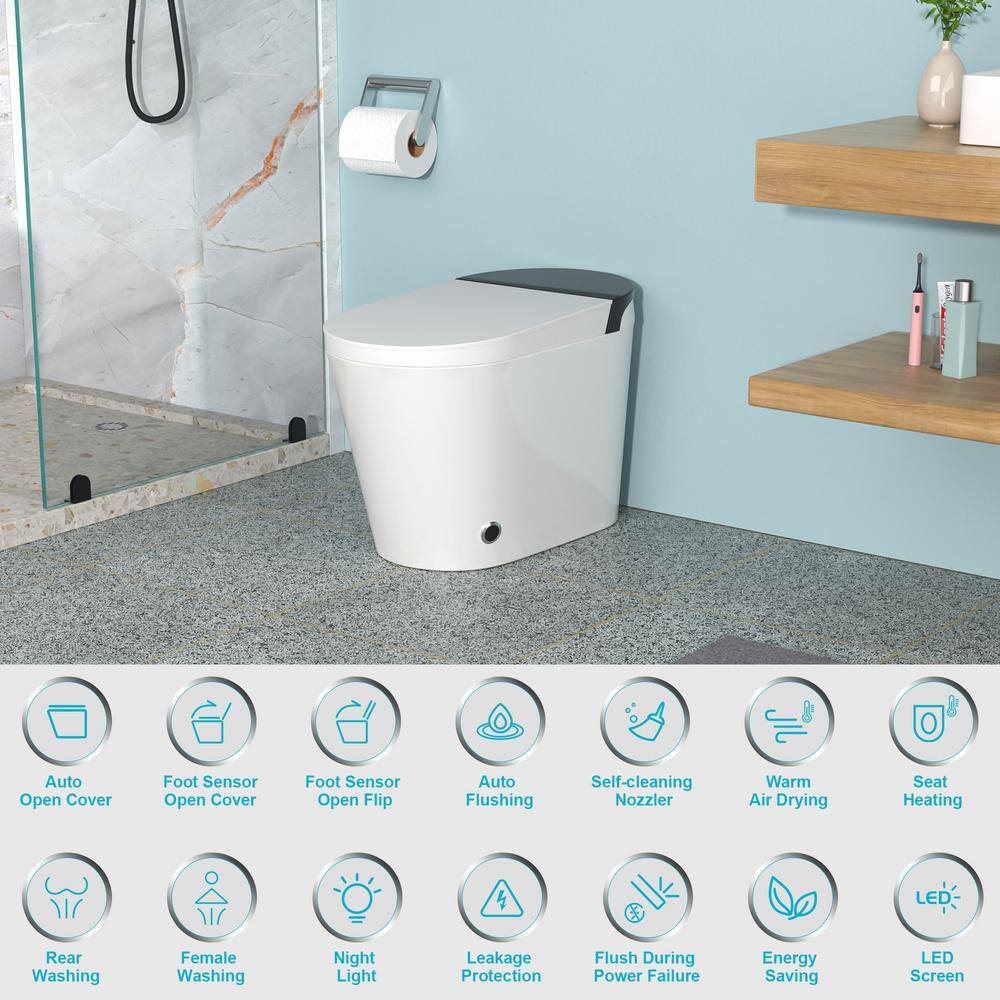 Dimakai Elongated Heated Seat Bidet Toilet with Foot Sensor Flush, 1.28 GPF, LED Display