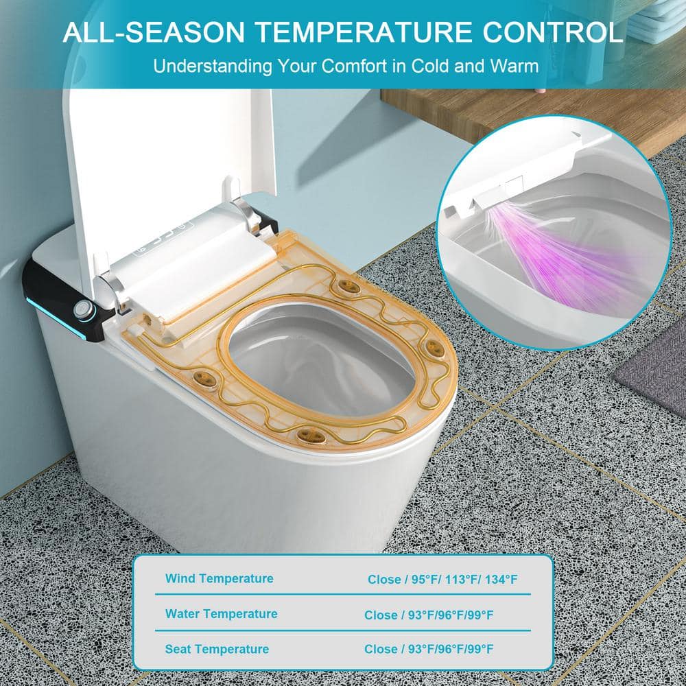 Dimakai Elongated Heated Seat Bidet Toilet with Foot Sensor Flush and LED Display