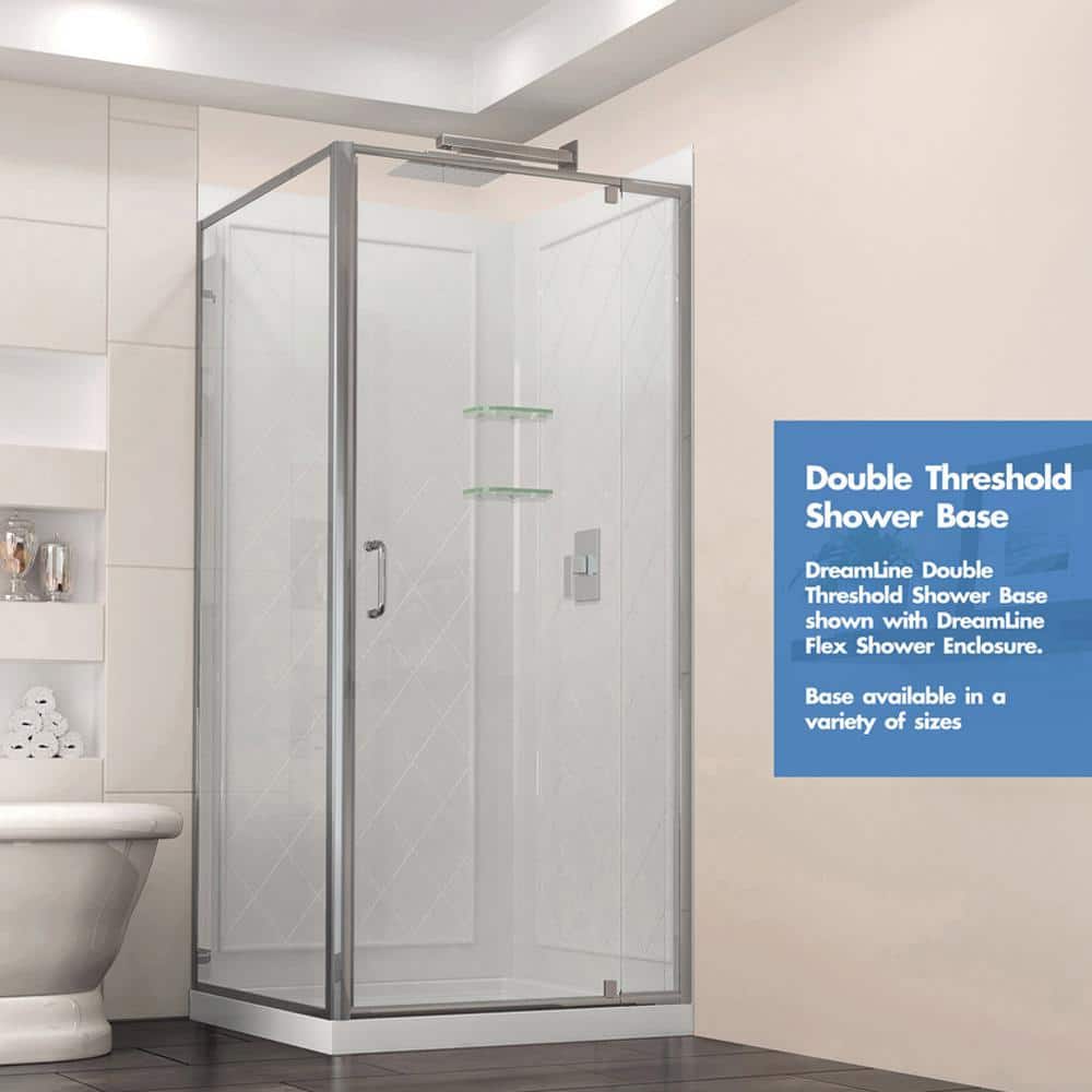DreamLine SlimLine 36 in. x 36 in. Double Threshold Shower Base with Corner Drain in White