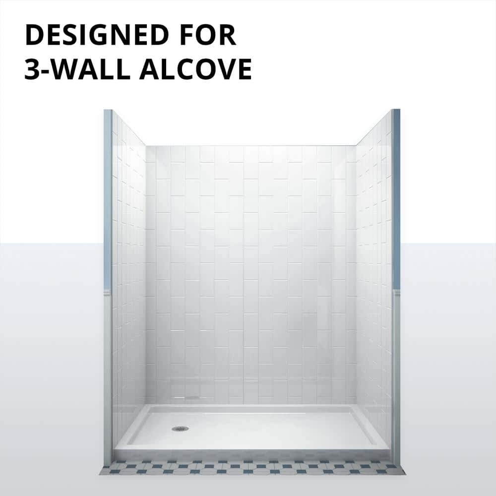 DreamLine SlimLine 48 in. W x 32 in. D Single Threshold Shower Base, Center Drain, White