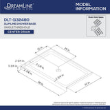 DreamLine SlimLine 48 in. W x 32 in. D Single Threshold Shower Base, Center Drain, White