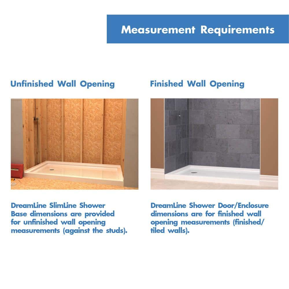 DreamLine SlimLine 48 in. W x 32 in. D Single Threshold Shower Base, Center Drain, White