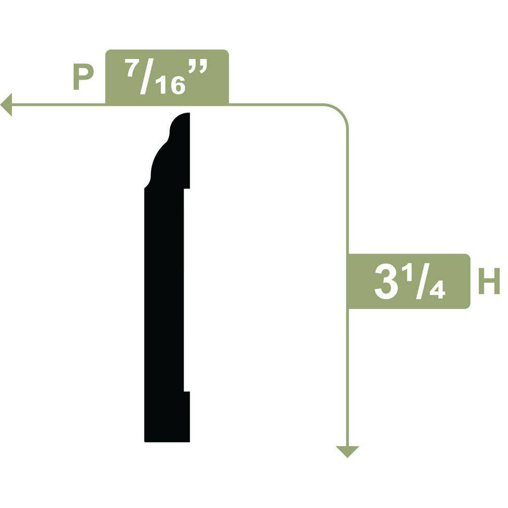 Ekena Millwork 3-1/4 in. x 1/2 in. x 96 in. Base Moulding, PVC (8-Pack)