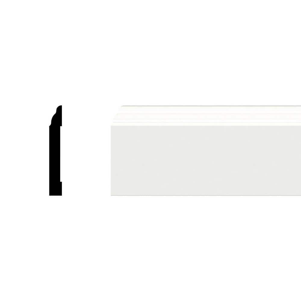 Ekena Millwork 3-1/4 in. x 1/2 in. x 96 in. Base Moulding, PVC (8-Pack)