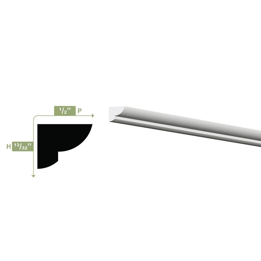 Ekena Millwork 3/8 in. x 1/2 in. x 96 in. Bead Moulding, PVC (20-Pack)