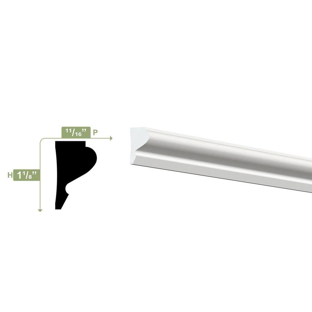 Ekena Millwork 1-1/8 in. x 3/4 in. x 96 in. Base Moulding, PVC (20-Pack)