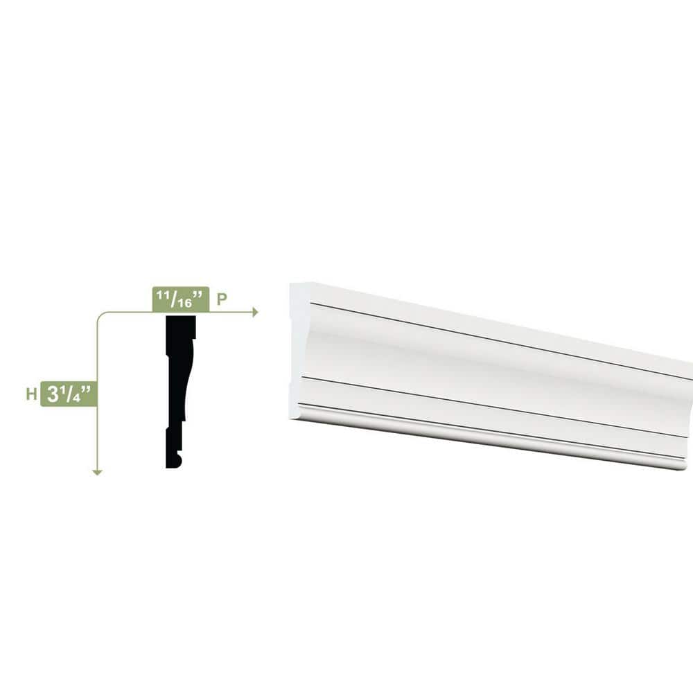 Ekena Millwork 3-1/4 in. x 3/4 in. x 96 in. Casing Moulding, PVC (12-Pack)