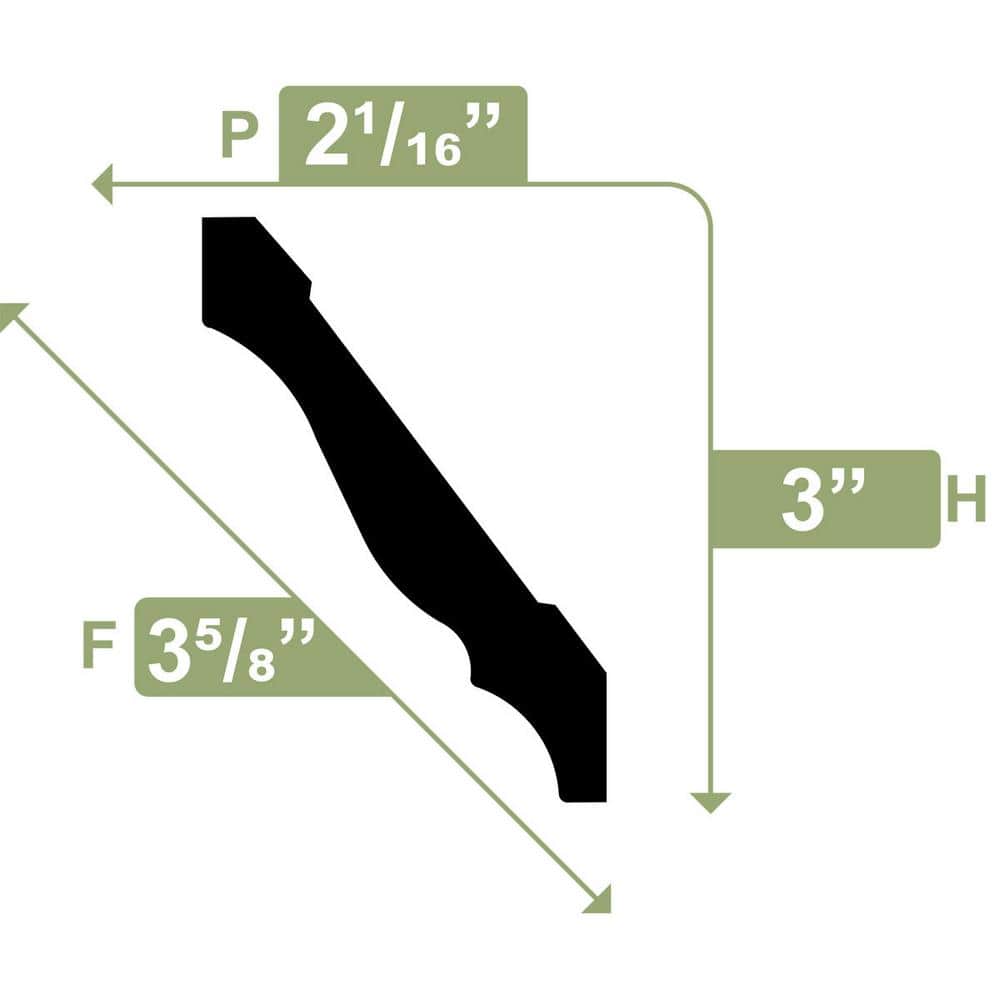 Ekena Millwork 3 in. x 3-5/8 in. x 96 in. Crown Moulding, PVC (12-Pack)