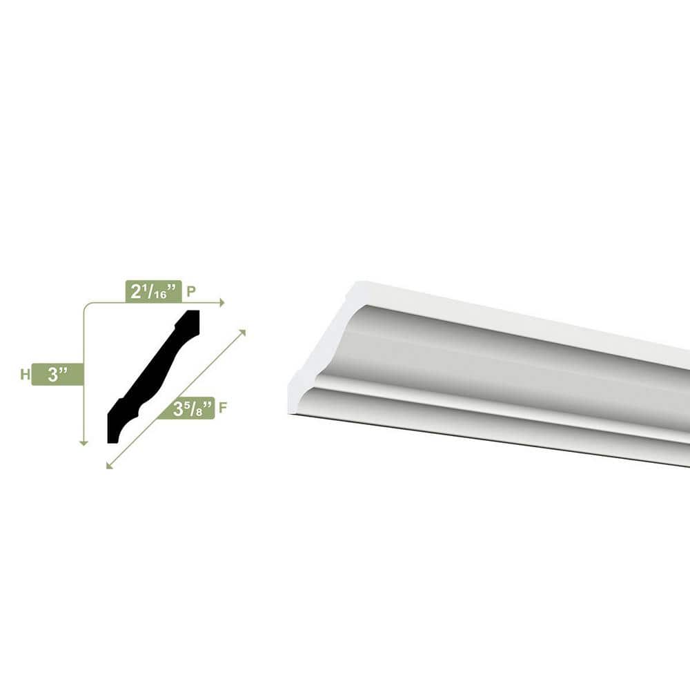Ekena Millwork 3 in. x 3-5/8 in. x 96 in. Crown Moulding, PVC (6-Pack)