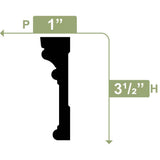 Ekena Millwork 3-1/2 in. x 1 in. x 96 in. RB3 Casing Moulding, PVC (8-Pack)