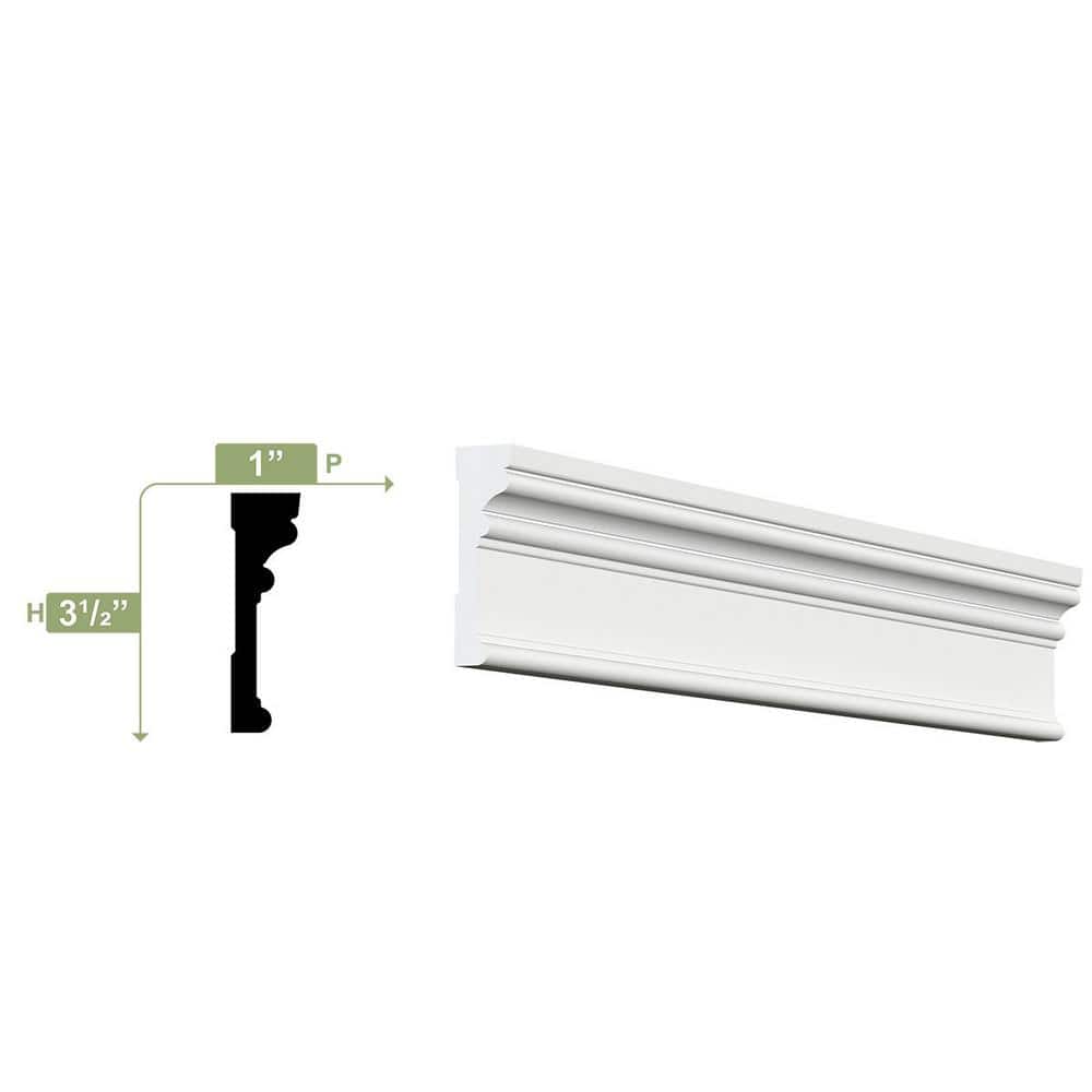 Ekena Millwork 3-1/2 in. x 1 in. x 96 in. RB3 Casing Moulding, PVC (8-Pack)