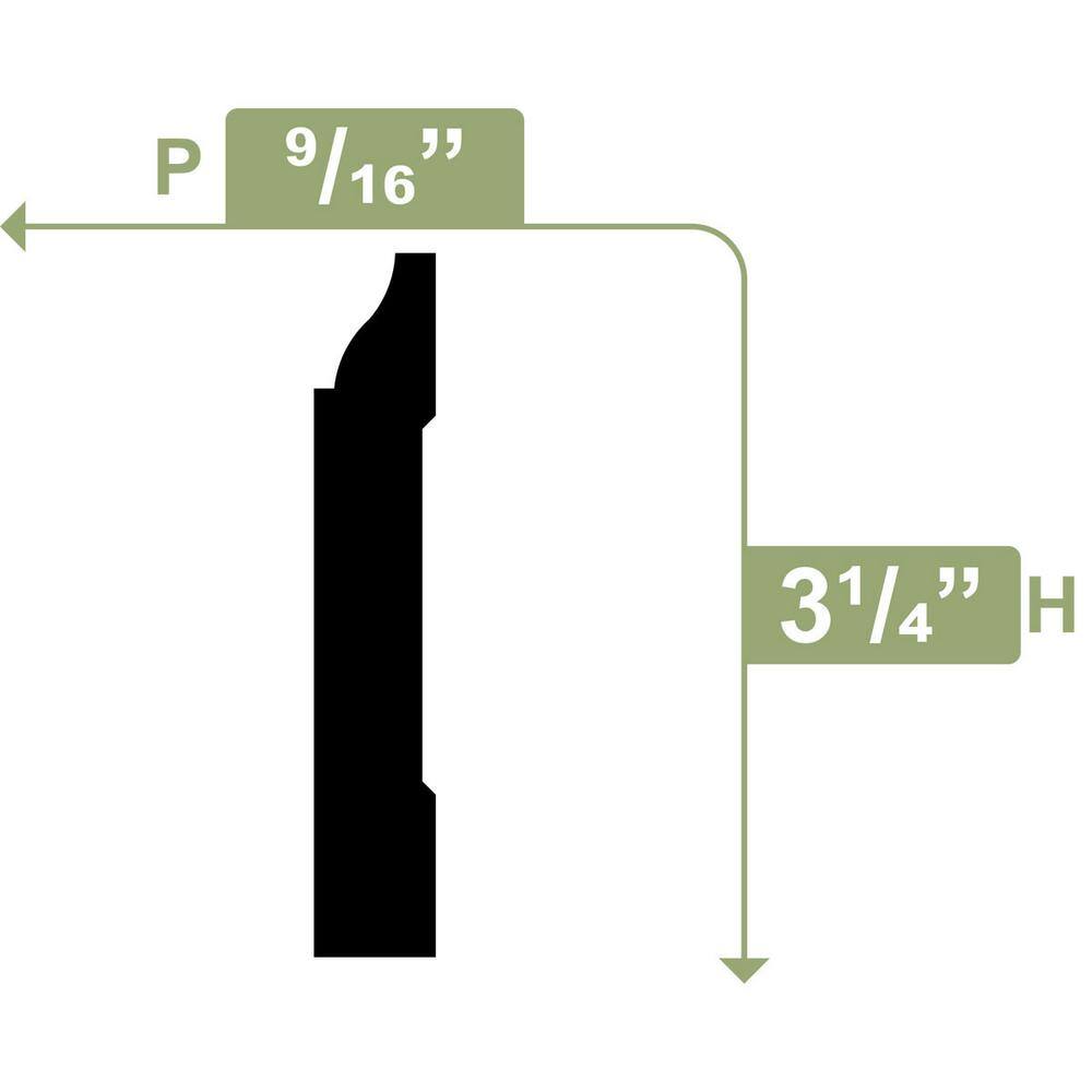 Ekena Millwork 3-1/4 in. x 1/2 in. x 96 in. Base Moulding, PVC (12-Pack)