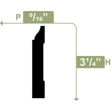Ekena Millwork 3-1/4 in. x 1/2 in. x 96 in. Base Moulding, PVC (12-Pack)