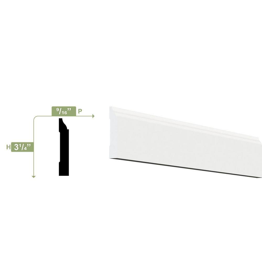 Ekena Millwork 3-1/4 in. x 1/2 in. x 96 in. Base Moulding, PVC (6-Pack)
