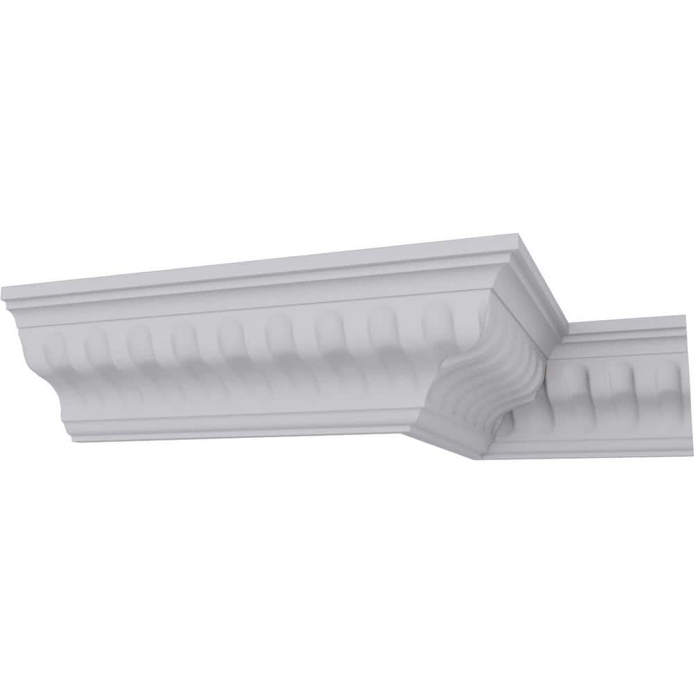 Ekena Millwork 3-3/8 in. x 3-3/8 in. x 94-1/2 in. Polyurethane Linus Crown Moulding