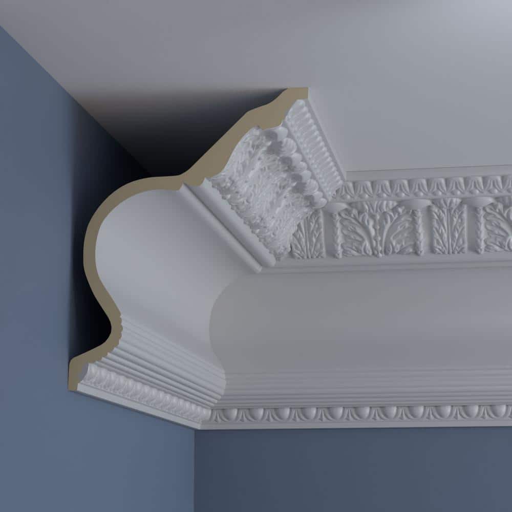 Ekena Millwork 10-1/2 in. x 13 in. x 94-1/2 in. Polyurethane Egg and Dart Acanthus Crown Moulding