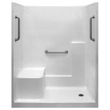 Classic 33 in. x 60 in. x 77 in. 1-Piece Low Threshold Shower Stall in White, Grab Bars, LHS Molded Seat, Right Drain