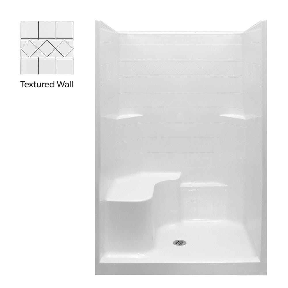 Ella Classic-SA 37 in. x 48 in. x 80 in. 1-Piece Low-Threshold Shower Stall Kit in White with Molded Seat, Center Drain