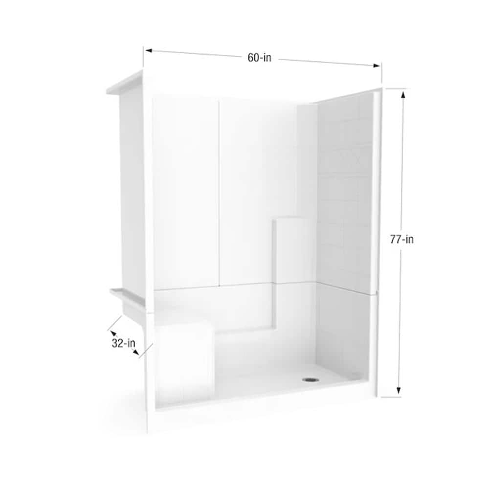 Ella 60 in. x 33 in. x 77 in. Standard Plus 36 Low Threshold 3-Piece Shower Kit, White, Right Seat, Left Drain