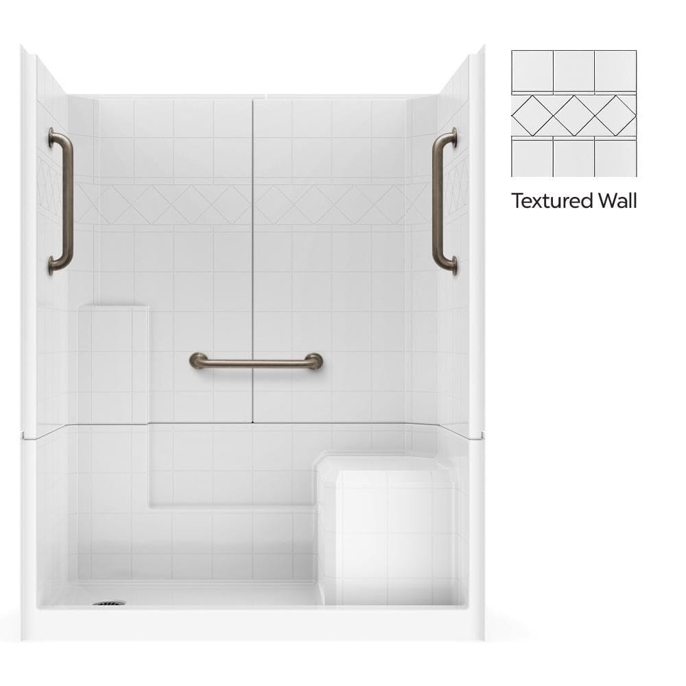 Ella 60 in. x 33 in. x 77 in. Standard Plus 36 Low Threshold 3-Piece Shower Kit, White, Right Seat, Left Drain