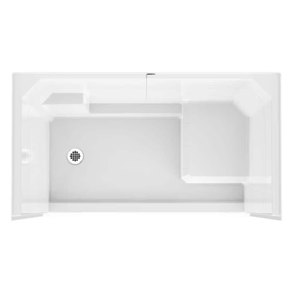 Ella 60 in. x 33 in. x 77 in. Freedom Low Threshold 3-Piece Shower Kit, White, Chrome Package, Right Seat, Left Drain