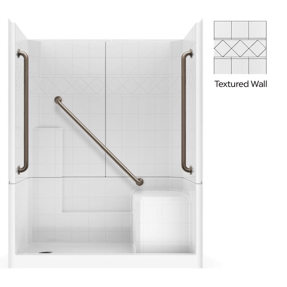 Ella 60 in. x 33 in. x 77 in. Freedom Low Threshold 3-Piece Shower Kit, White, Chrome Package, Right Seat, Left Drain