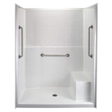 Classic 60 in. x 35 in. x 81 in. 1-Piece Subway Tile Shower Stall in White, RHS Molded Seat, Grab Bars, Center Drain