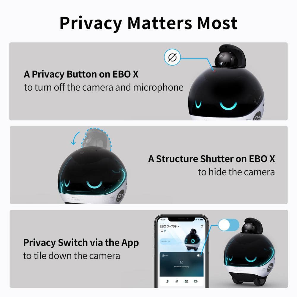 Enabot EBO X 4K UHD Stabilized Movable Indoor WiFi Smart Home Companion Robot Camera, with Smart Mapping, Alexa Built-In