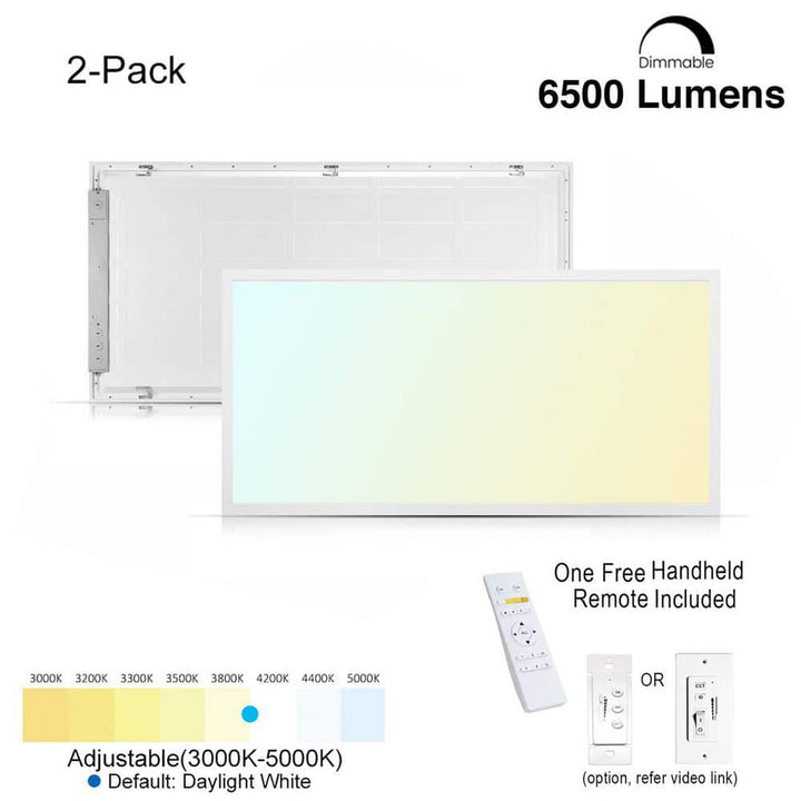 eSenLite 2 ft. x 4 ft. 6500 Lumens Integrated LED Panel Light 3000-5000K Backlit Wireless Dimmable CCT Color Changeable (2-Pack)