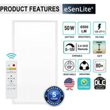 eSenLite 2 ft. x 4 ft. 6500 Lumens Integrated LED Panel Light 3000-5000K Backlit Wireless Dimmable CCT Color Changeable (2-Pack)