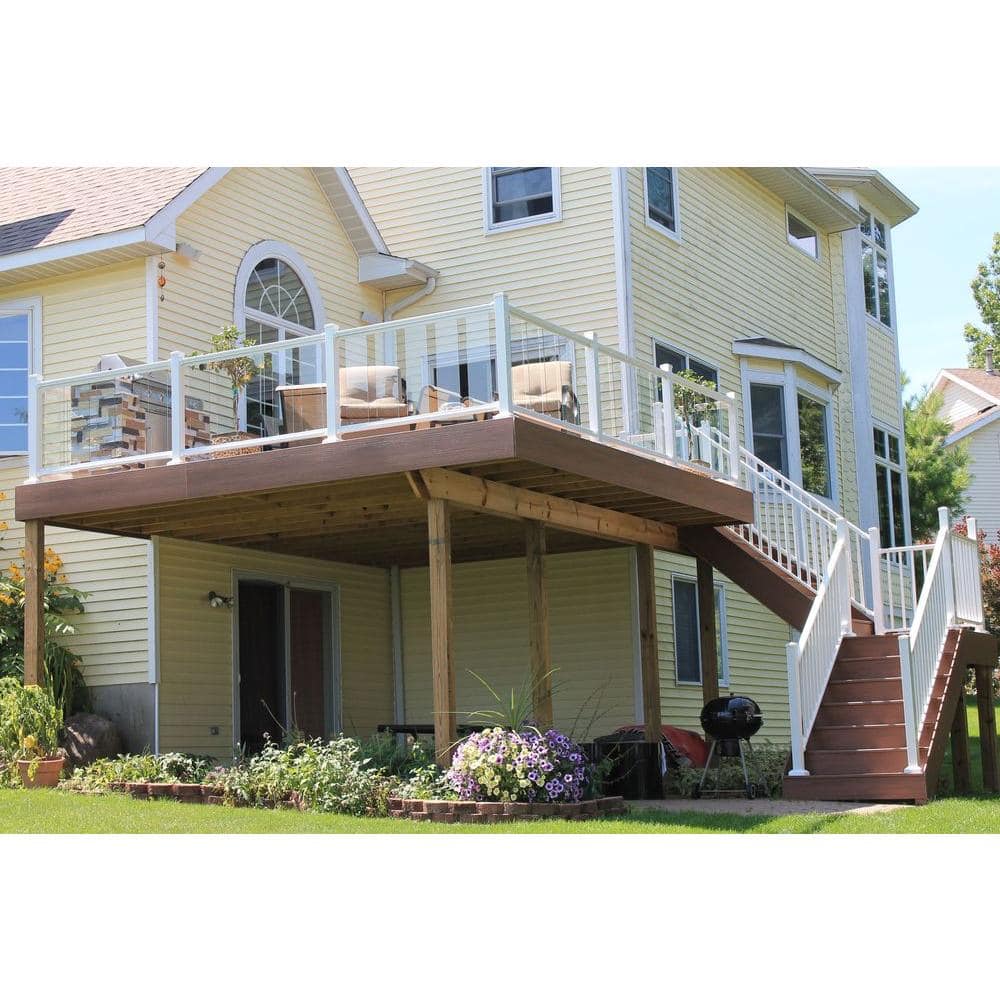 EZ Handrail 6 ft. x 36 in. White Aluminum Frame Glass Baluster Railing Kit
