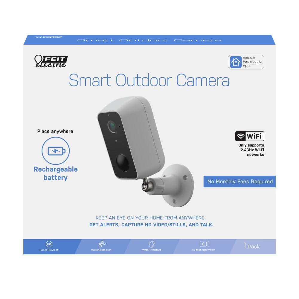 Feit Electric Battery Powered Outdoor Wall Mount Wi-Fi Smart IP Security Camera Motion & Sound Detection Microphone/Speaker (3-Pack)