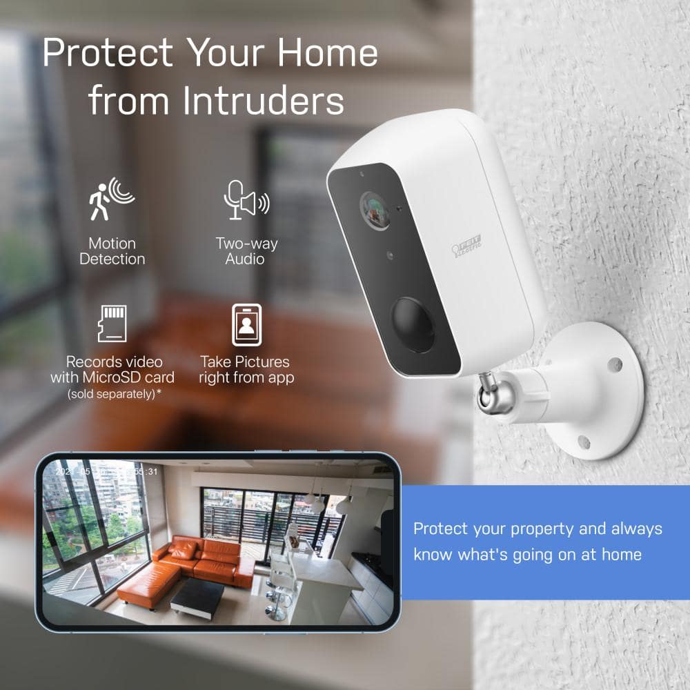 Feit Electric Battery Powered Outdoor Wall Mount Wi-Fi Smart IP Security Camera Motion & Sound Detection Microphone/Speaker (3-Pack)