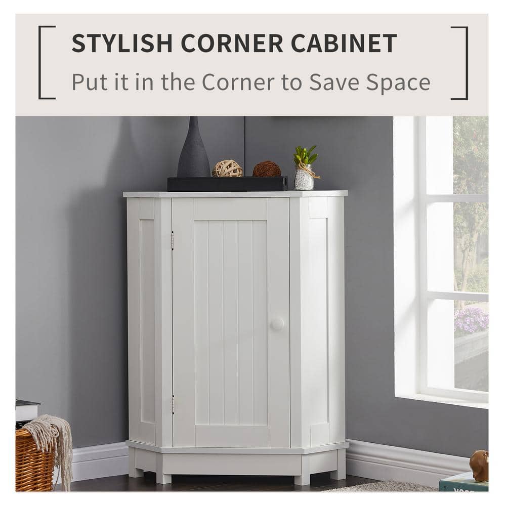 Flynama 17.5 in. W x 17.50 in. L x 31.40 in. H White Bathroom Cabinet Triangle Corner Storage Cabinet with Adjustable Shelf